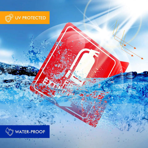 Two Pack 6x6 Acrylic Fire Extinguisher Sign With Down Arrow, UV Protected and Fade Resistant, water splash illustration