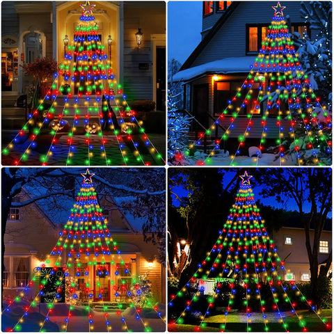 Outdoor Christmas Star Lights 11.5 Foot String With 317 LEDs Multicolor 8 Modes And Timer Deck Out Your Yard And Tree