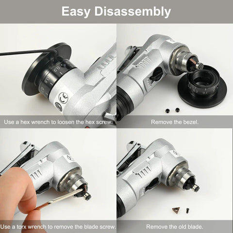 Mini Pneumatic Chamfering Tool for Metal disassembly with hex and torx wrenches for 45-degree edge adjustment and blade change