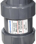 3 Inch PVC True Union Check Valve With EPDM Seals And Socket End Connection For Backflow Prevention Heavy Duty Plastic Construction Easy No Fuss Removal From Your System Meets ASTM And NSF Standards, front view