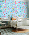 Top Tier Botanical Floral Peel And Stick Wallpaper Removable Self Adhesive Wallcovering Giant Roll on colorful children's bedroom wall.
