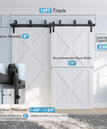 Installed 12 Foot Double Track Bypass Sliding Barn Door Hardware Kit For Two Doors Black Sleek Modern Look Heavy Duty Steel