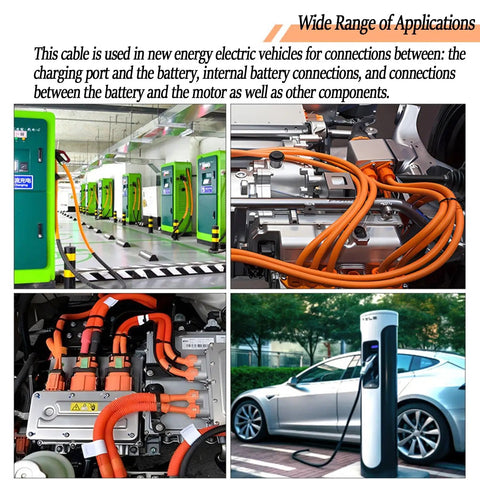 Badass Heavy Duty EV High Voltage Power Cable 50 Ft 18 Gauge OFC Conductor 1500V UL Listed Oil Resistant XLPE Insulation used in electric vehicle connections.