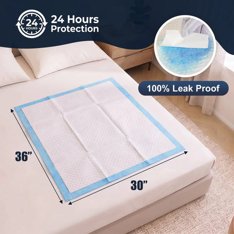 Heavy Duty Disposable Bed Pads Extra Large Underpads 50 Pack Super Absorbent Leak Proof Chux Style Pads For Adults Pets And Elders 30By36 Inch Blue on bed