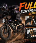 Rider on U12 Electric Fat Tire Bike For Adults With 1500W Peak Motor 48V 20Ah Removable Battery Full Suspension on dirt trail