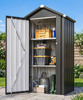 Vertical Metal Tool Cabinet With Floor Weatherproof Outdoor Storage Shed 21 Cu Ft Capacity 5.25 Ft Tall open showing tools inside.