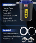 12V 80W Oil Extractor Pump With Auto Overload And One Touch Emergency Stop, hoses and clamps visible