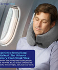 Man using Nest Neck Support Pillow For Travel Memory Foam Travel Pillow For Long Flights Compact Washable Attaches To Luggage