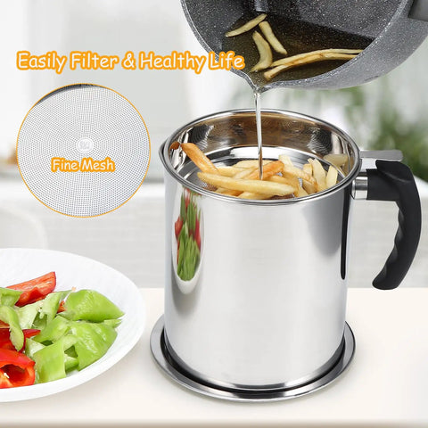 A Total Game Changer, This Heavy Duty Bacon Grease Keeper Boasts A Fine Mesh Strainer, 74 Oz Stainless Oil Jug For Kitchen Frying And Roasting, No Fuss Spill Proof Lid, Solid Grip Handle Included