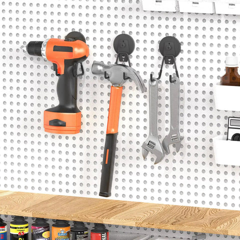Heavy Duty Magnetic Hooks Set Of 3 For Garage And Workshop Industrial Grade Hangers To Hold Hammer Tools Drills Garden Hose And More Rubber Coated To Prevent Scratches On Surfaces For Indoor Or Outdoor Use holding tools on pegboard