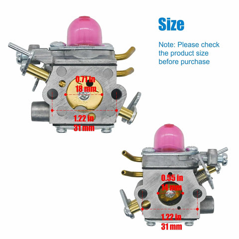 330LK Carburetor Tune Up Kit for Husqvarna 130L 130C Weedeater Trimmer Replacement Kit with measurements and primer bulb.
