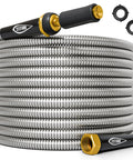 Heavy Duty Metal Garden Hose 100 Ft With 304 Stainless Steel Shell Flexible No Kink Water Hose Lightweight Yet Durable With Crush Resistant Fittings Easy Coil Design And 500 PSI Capacity For Serious Yard Work coiled with brass fittings