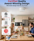 Hella Smart Smoke Detector With Matter Thread Protocol Integrated Temp And Humidity Gauge Plays Nice With Alexa Google Home And SmartThings displayed in a modern kitchen.