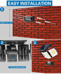 Installation guide for Cordless Solar Motion Sensor Lights Outdoor So Bright, 300 LED 6500K Flood Light with adjustable heads.
