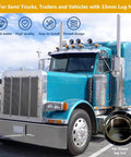 20 Pack Chrome Spike Lug Nut Covers For Semi Trucks 33mm Thread On ABS Plastic Rust Resistant Screw On Nut Covers With Sharp Spikes And That High Gloss Chrome Vibe displayed with a blue semi truck.