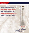 Traditional Stainless Steel Border Fork For Aerating Weeding And Digging With Comfortable Wooden Handle dimensions chart