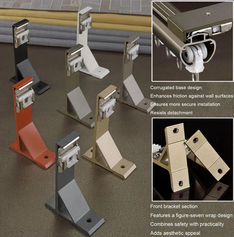 Wall Mounted Blackout Curtain Rod Track 260cm Aluminum Alloy Heavy Duty Rail For Windows Living Room Bedroom Office Bathroom White Finish No Fuss Install And Smooth Operation, white wall bracket close-up