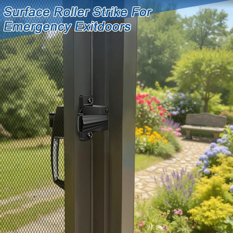 Two Pack Storm And Screen Door Push Button Latch Set For 5/8 To 1-1/4 Inch Thick Doors, black finish latch on garden door