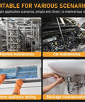 Multiple scenarios for Ultra Slim 3.9mm Two Way Articulating Borescope With 360 Rotating Endoscope Camera, including car and pipeline maintenance.