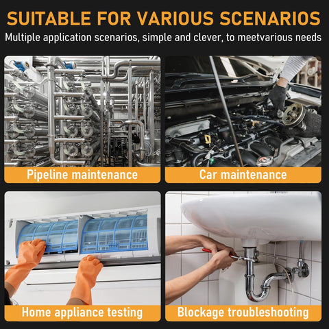 Multiple scenarios for Ultra Slim 3.9mm Two Way Articulating Borescope With 360 Rotating Endoscope Camera, including car and pipeline maintenance.