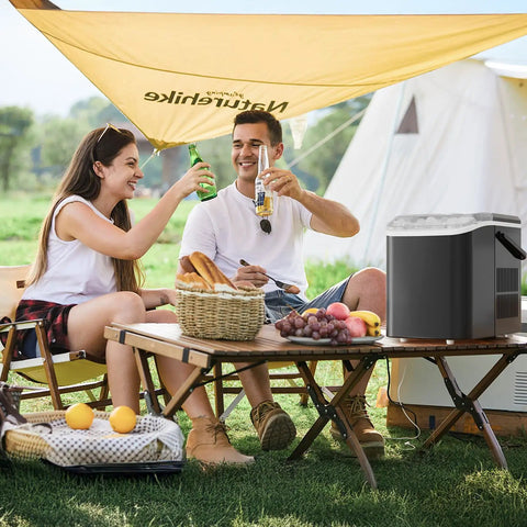 Top Notch Portable Ice Maker Creating Nine Bullet Cubes In Six Minutes, portable ice maker setup enhancing outdoor drink enjoyment.