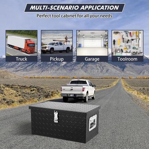Heavy Duty 20 Inch Aluminum Diamond Plate Truck Bed Tool Box With Side Handle And Lock Keys Tank Tough Workhorse Storage Chest on road