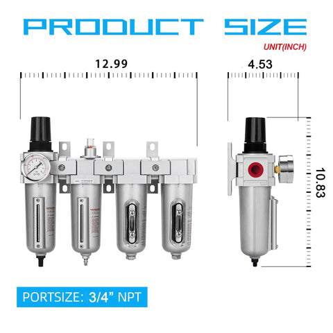 Three Quarters Inch NPT Four Stage Air Drying System With Particulate Filter Coalescing Filter Double Desiccant Dryers And Air Regulator