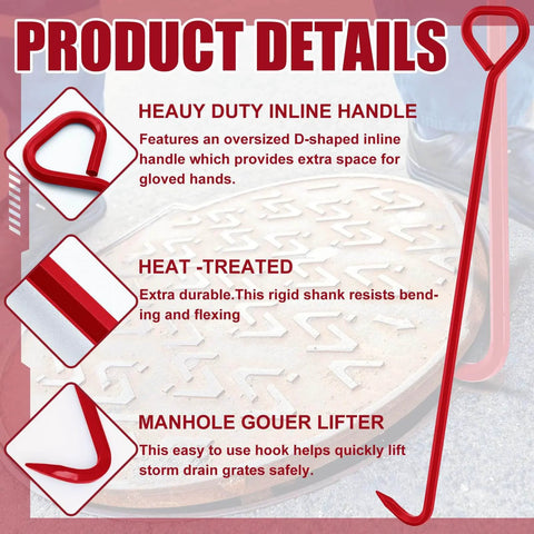 Heavy Duty Manhole Cover Hook 36 Inch With Five Eighth Inch Hex Alloy Steel Lifter And Inline Handle For Lid Pulling