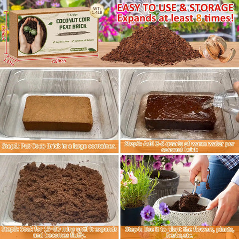 Eight Pack Coco Coir Bricks 11.2 Lb Total Pro Grade Coconut Coir Potting Soil For Plants Seed Starting Triple Washed And Fine Screened