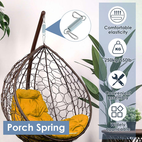 Heavy Duty 2 Pack Porch Swing Springs Set For Garden Hammocks And Hanging Chairs displayed with a wicker chair and plant.