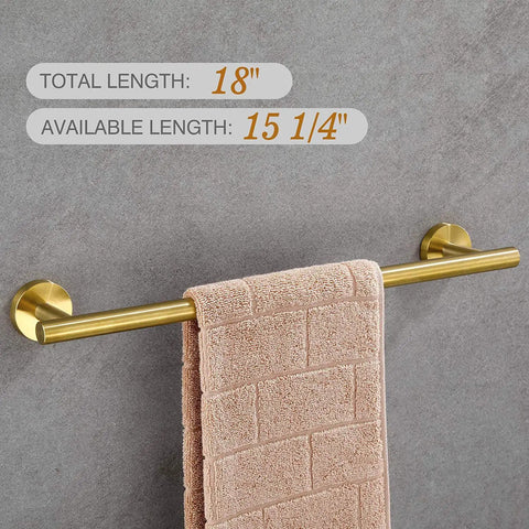 Brushed Gold 5 Piece Bathroom Hardware Set Wall Mounted With 18 Inch Towel Bar showing length measurement.