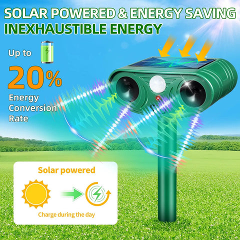 Solar Powered Yard Animal Deterrent With Motion Sensor Ultrasonic Cat Fox Raccoon Rabbit Squirrel Coyote Repeller Waterproof Outdoor Pest Guard For Garden Lawn Farm 2 Pack, solar panel top view