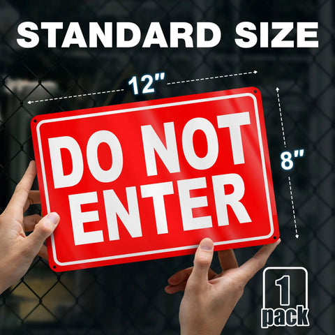 Dang Solid No Entry Warning Sign, 8X12 Inch Heavy Duty Reflective Aluminum Panel For Doors Gates Fences And Private Property, Pre Drilled For Quick Easy Setup displayed in hands.