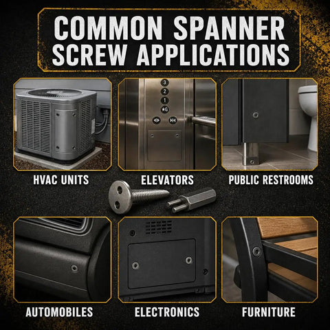 Image showcasing Heavy Duty Spanner Bit Set 10 Piece Industrial Alloy Security Screwdriver Bits in HVAC units, elevators, and furniture.