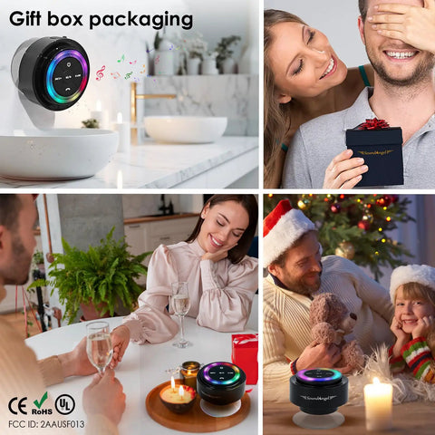 Shower Speaker Pro Upgraded IPX7 Waterproof Bluetooth Speaker with 8W Crystal Sound and Rich Bass, gift box packaging.