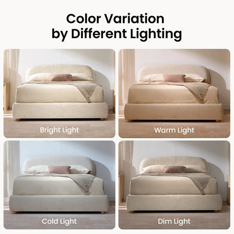 Queen Lift Up Storage Bed Frame With Adjustable Headboard Featuring Premium Chenille Upholstery And Smooth Curved Edges For A Chill Sleep Vibe And Solid Setup In Beige under various lighting conditions.