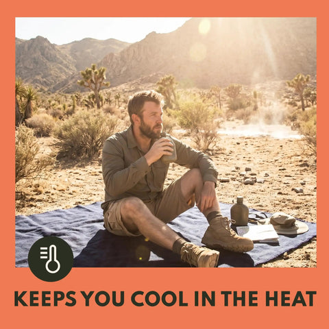 Man sitting on Extra Large Merino Wool Camp Blanket for Outdoorsy Trips, Breathable and Temperature Regulating, Durable Wool Throw Bedroll.