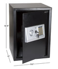 Digital Safe With Keypad And Manual Override, Heavy Duty Steel Security Box For Home Or Office, Portable Vault shown open.