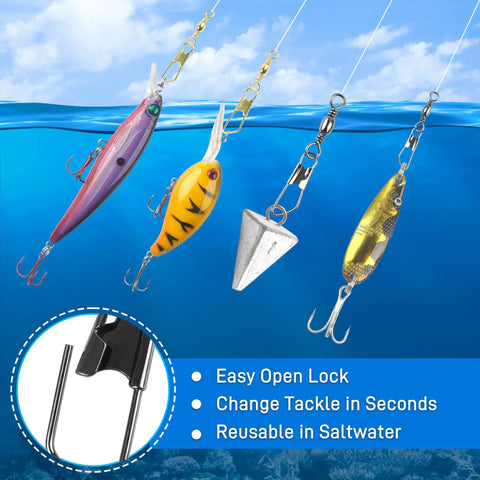 High Strength Fishing Barrel Swivels With Safety Snap Stainless Steel Barrel Swivel For Saltwater And Freshwater Copper Core With Black Nickel Finish Corrosion Resistant Smooth Rotation Solid Ring Tackle Connector, snap on lures