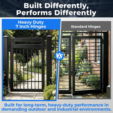Seven Inch Weld On Barrel Hinges With Grease Zerks Built Like A Tank From Solid Carbon Steel For Heavy Duty Metal Gates And Trailer Ramps That Handle Nine Hundred Pounds And Take No Guff compared to standard hinges.