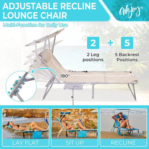 Face-Down Sun Lounger With Canopy And Face Hole, 5-Position Adjustable Tanning Chair With Padded Pillow in beach setting