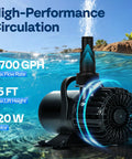Heavy Duty 120W Submersible Water Pump Delivers 2700 GPH For Koi Ponds Pools Fountains Aquariums And Fish Tanks With A 15 Feet Lift Height
