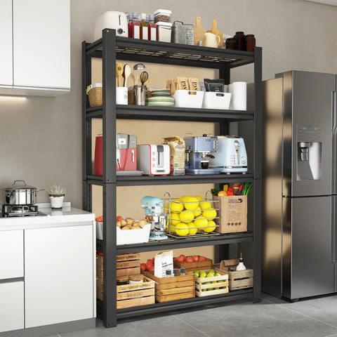 72 Inch 5 Tier Metal Wire Shelving Unit Heavy Duty Garage Storage Rack 2000 Lbs Max Capacity Reinforced Steel with kitchen items