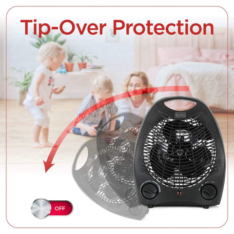 Compact Personal Desk Space Heater For Office And Home Three Settings With Built In Fan And Adjustable Thermostat Quiet Personal Heater displaying tip-over protection feature