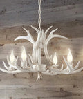 Dope 26 Inch White Resin Faux Horn Antler Chandelier Rustic Farmhouse Hanging Light for Dining Room Living Room Cabin