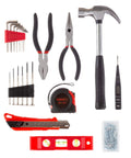 102 Piece Heat Treated Tool Kit With Carrying Case Including Essential Steel Hand Tools And Basic Repair Set For Apartments Dorms And Homeowners On The Go, including hammer, pliers, screwdrivers, tape measure, and utility knife.