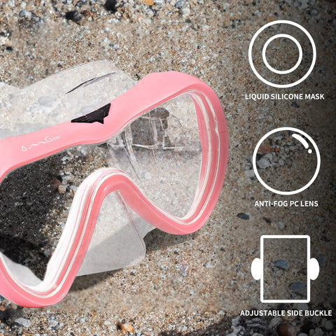 All Purpose Snorkel Mask For Kids And Adults With 180 Degree Wide View Tempered Glass Lenses Nose Cover Silicone Dive Goggles