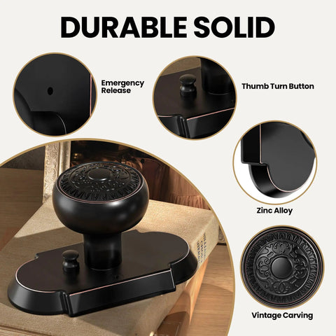 Antique Privacy Door Knob With Push Button Lock For Bedroom And Bathroom, featuring zinc alloy, oil rubbed bronze finish, vintage carving.