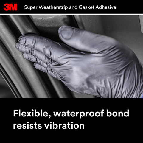 Gloved hand applying Black Weatherstrip And Gasket Adhesive 5 Fl Oz 1 Per Pack to car door weatherstripping.