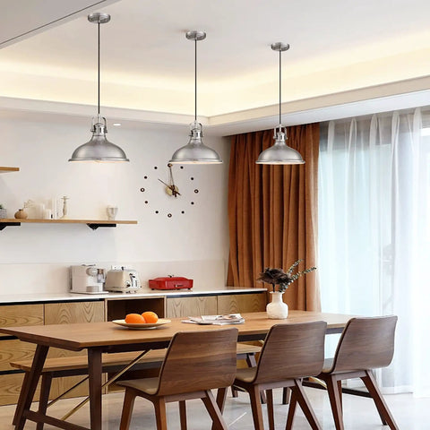 12 Inch LED Pendant Light 2 Pack Industrial Vintage Metal Chandeliers With Brushed Nickel Finish Ceiling Lamp For Kitchen Island Dining Room Farmhouse Bedroom Home Modern Rustic